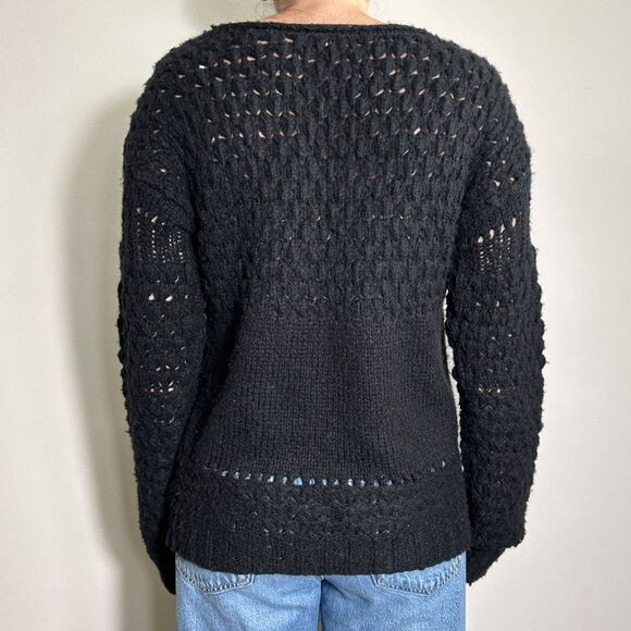 Free People Black Chunky Oversized Scoop Neck Crochet Sweater Size XS - Picture 2 of 4
